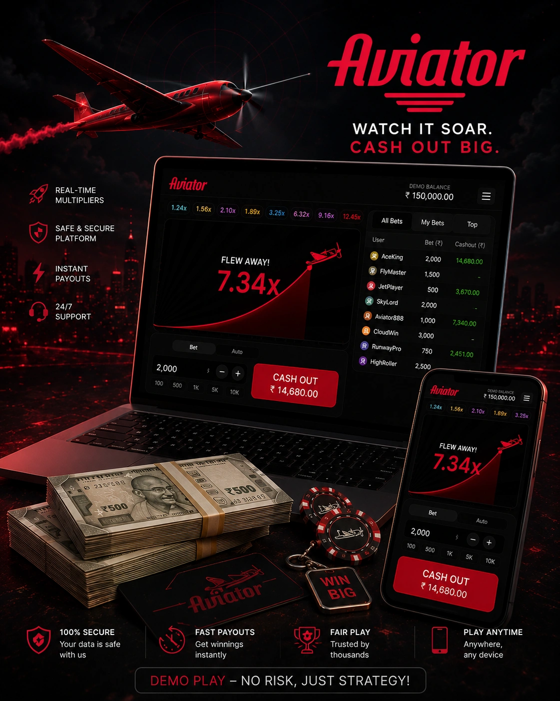 Aviator crash-game multipliers illustration